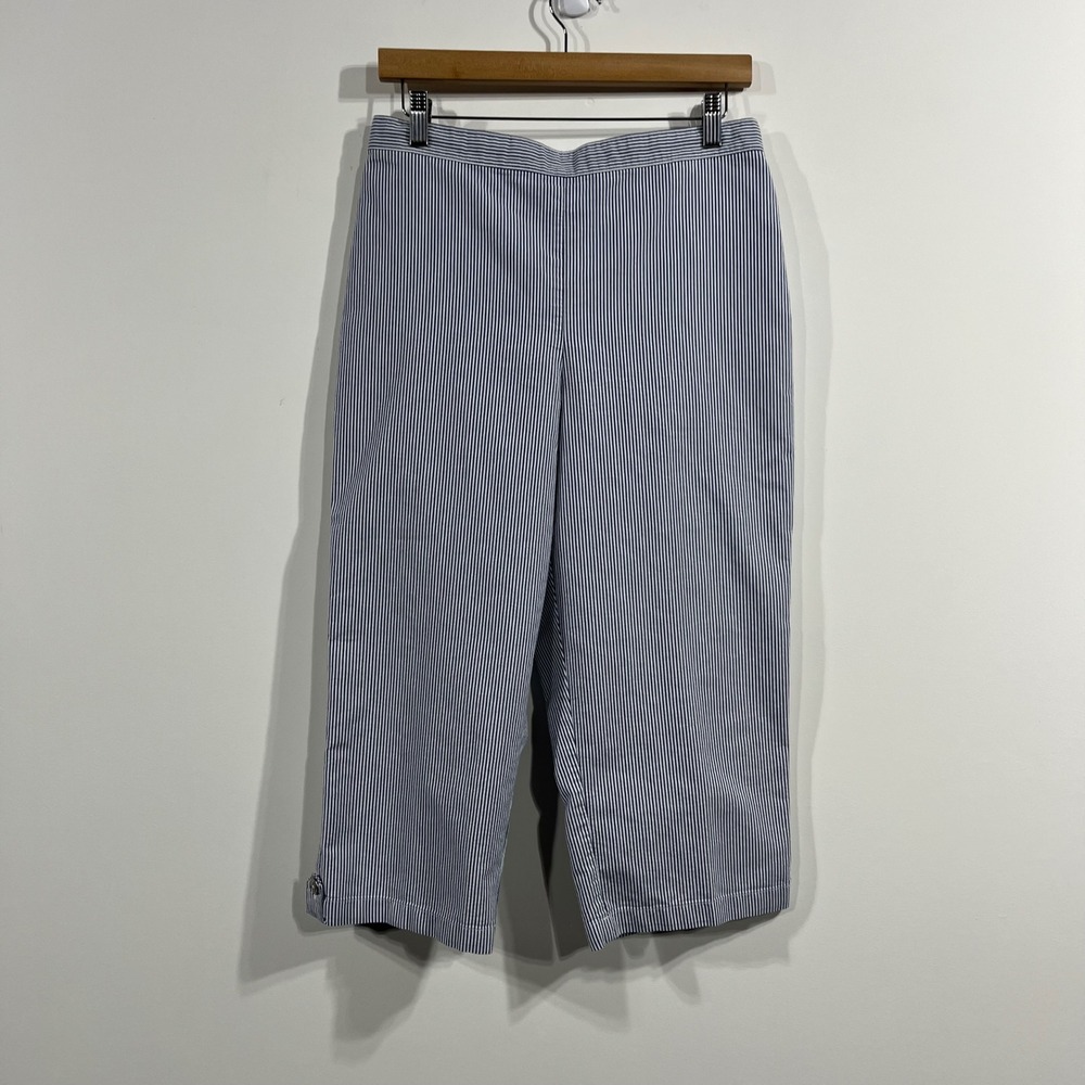 Alfred Dunner Fisherman Coastal Striped Seersucker Wide Leg‎ Pants Womens 10